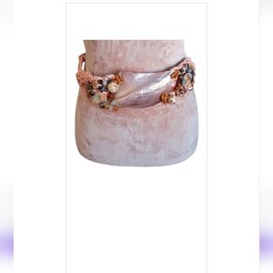Shar Mark~Vintage Pink Beaded Rope Belt w/ Large Iridescent Shell Statement~OSFM